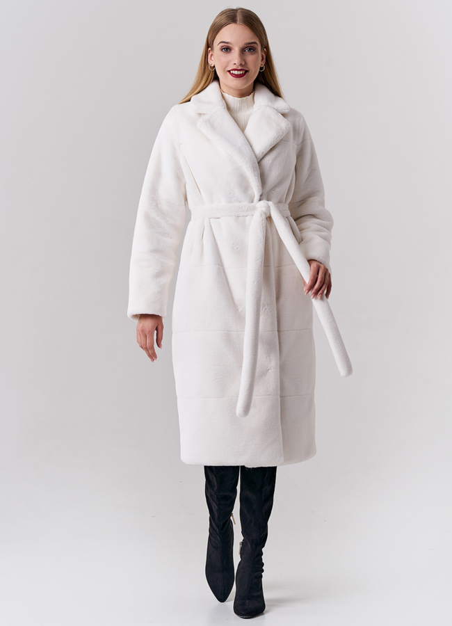 Удлиненная шуба белого цвета из эко меха модель № 21138 универмаг малина