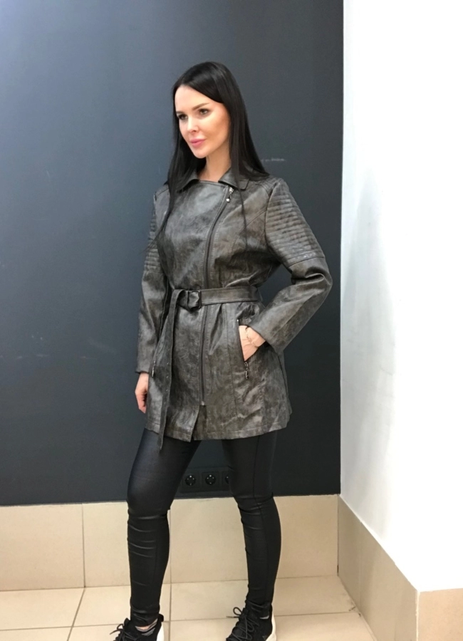 Куртка из эко кожи серого цвета  модель № 678D в кредит