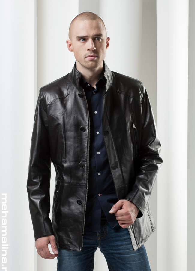 Кожаная куртка черная модель № KP-55 в кредит