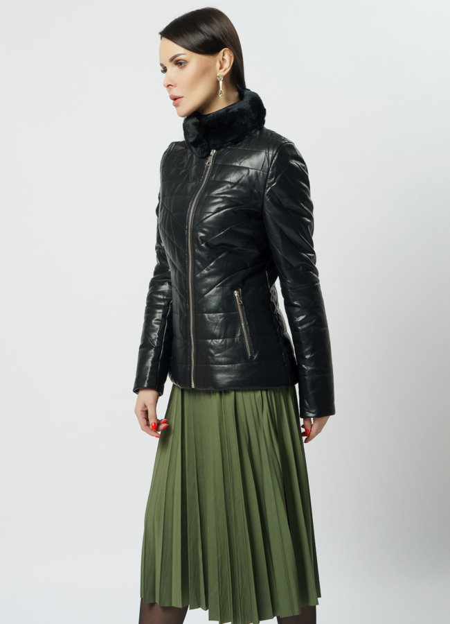 Куртка из эко кожи с отделкой из кролика модель № 11116 универмаг малина