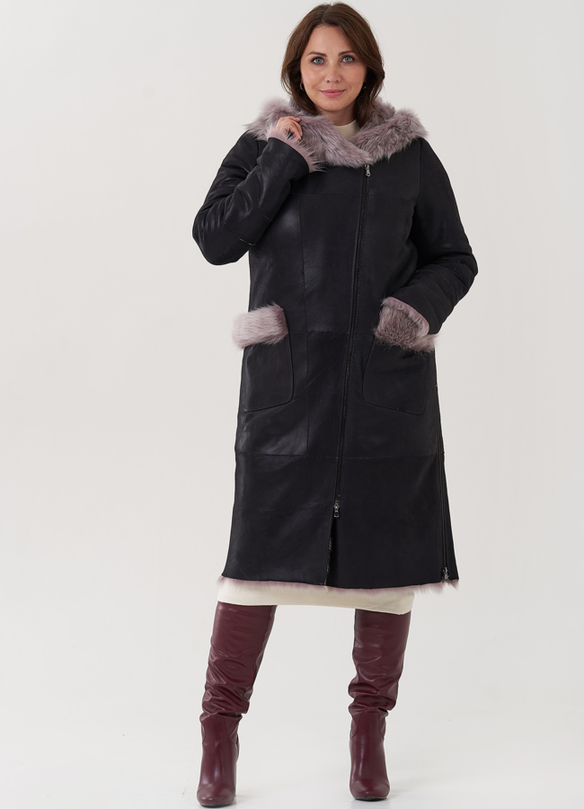 Женская дубленка с капюшоном  модель № 25771 в кредит