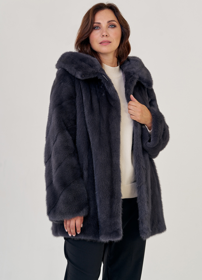 Женская шуба из норки в цвете графит модель № 23074 универмаг малина
