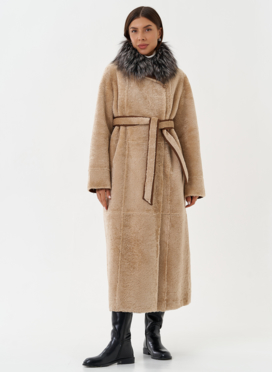 Двухсторонняя дубленка из эко кожи с мехом енота