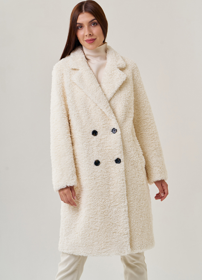 Двубортное женское пальто из искусственного меха модель № 23239 универмаг малина