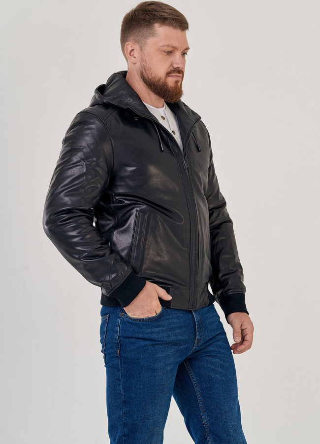 Куртка из натуральной кожи с капюшоном  модель № 22306 в кредит