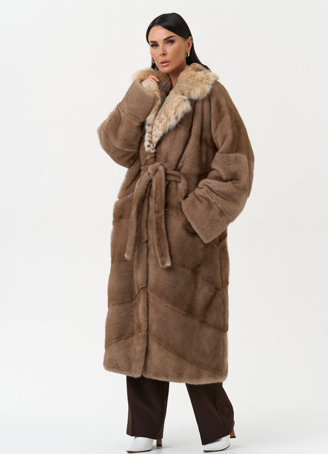 фото Женская шуба из меха норки с воротником из меха рыси модель № 31163