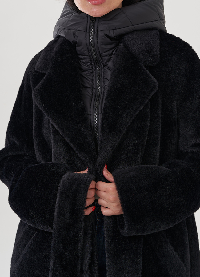 Женское ворсовое пальто в черном цвете модель № 23273 в рассрочку