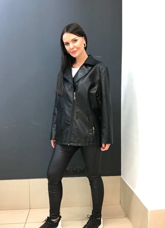 Куртка из эко кожи черного цвета модель № 801 в рассрочку
