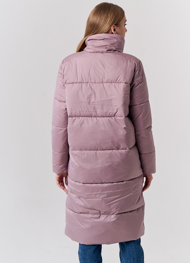 Удлиненный женский пуховик с воротником стойкой модель № 21890 в рассрочку