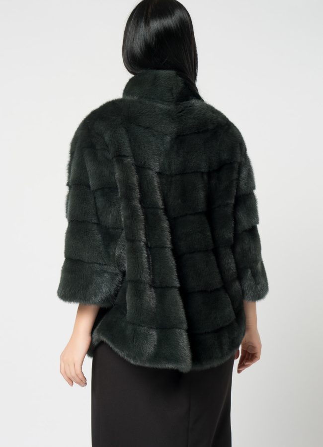 Короткая шуба из норки зеленого цвета модель № 1503 в кредит