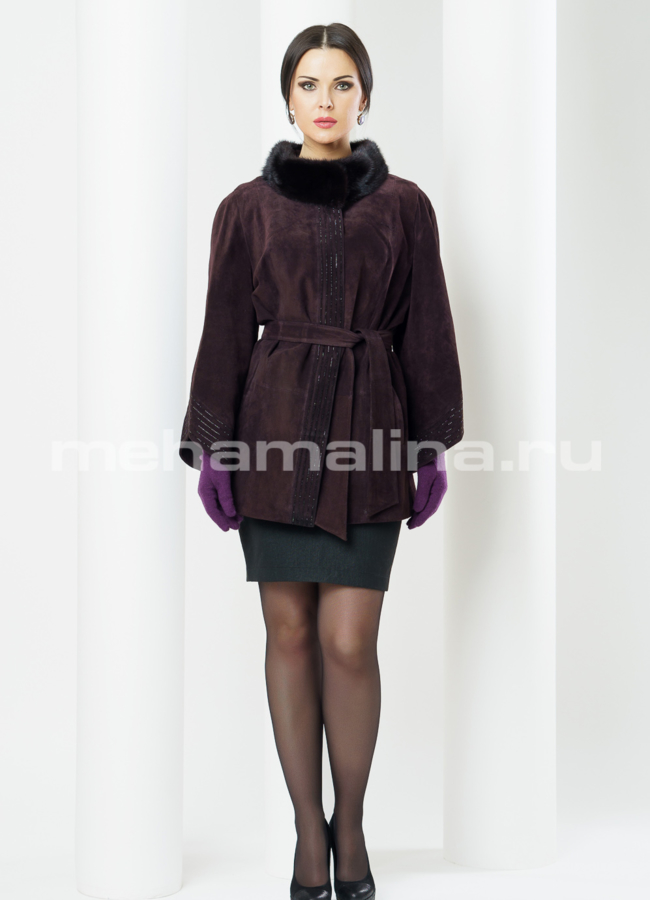Куртка из замши модель № K-281 меха малина
