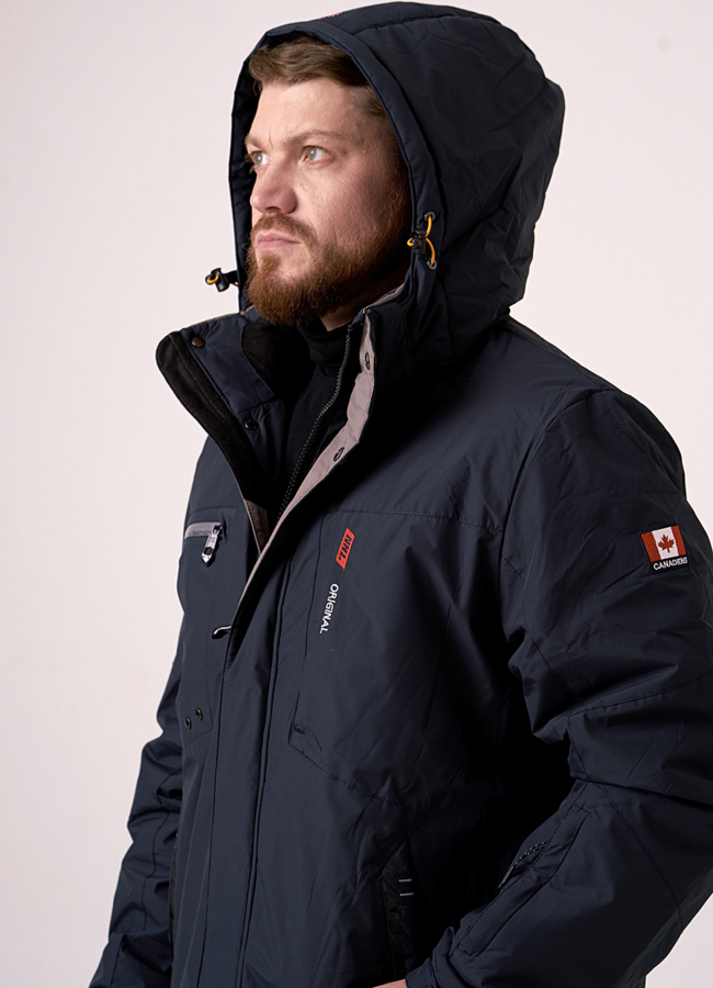 Пуховик мужской синего цвета со съемным капюшоном модель № 19-05 в кредит