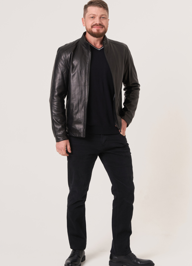 Мужская куртка из натуральной кожи на молнии модель № 805 универмаг малина