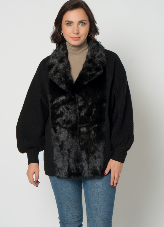 Кардиган черного цвета с отделкой из норки модель № 21664 универмаг малина