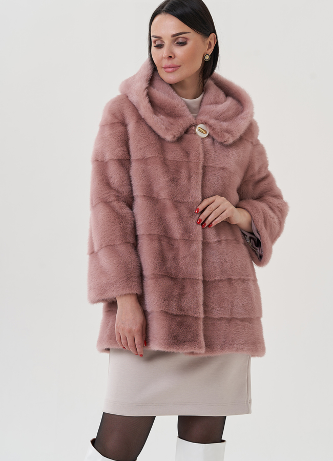 Женская норковая шуба с капюшоном  модель № 25696 универмаг малина