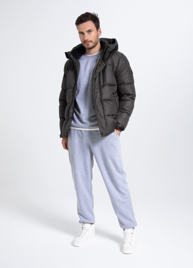 Мужской пуховик с капюшоном  модель № 25595 в кредит