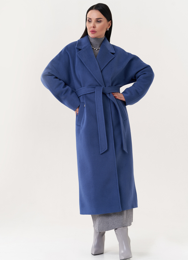 Удлиненное пальто с поясом модель № 26833 меха малина