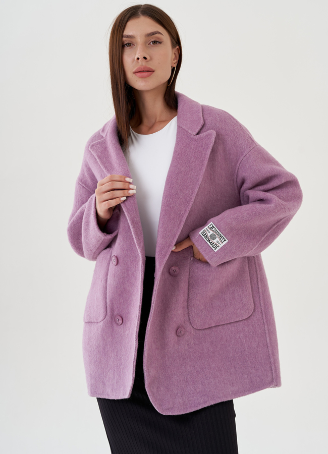 Пальто женское оверсайз сиреневого цвета модель № 81427 универмаг малина