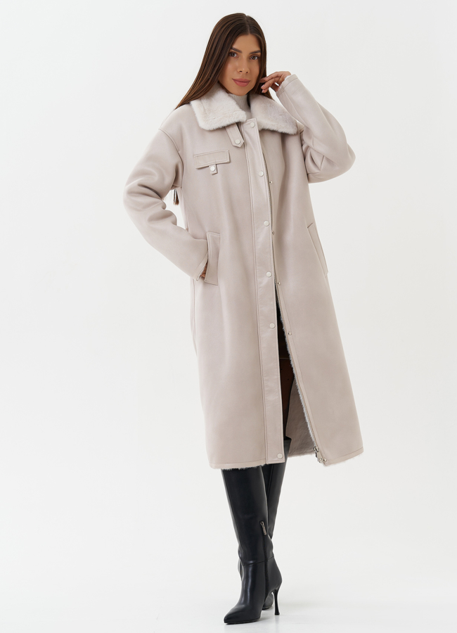 Дубленка женская из экозамши в белом цвете модель № 7755 универмаг малина