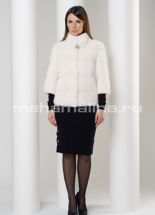 Белая норковая шуба модель № S-593 в рассрочку