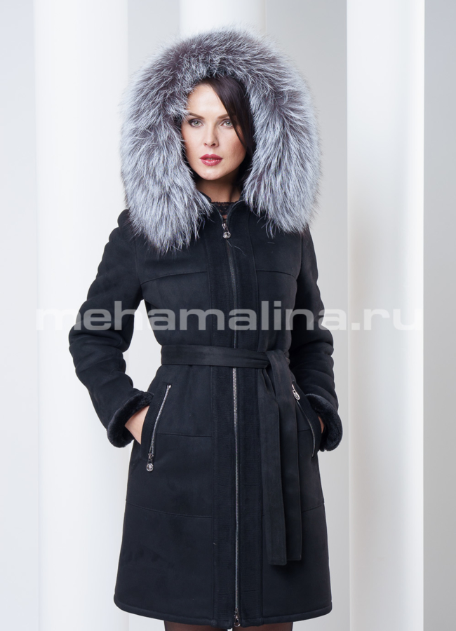 фото Дубленка с чернобуркой, цвет черный модель № D-141