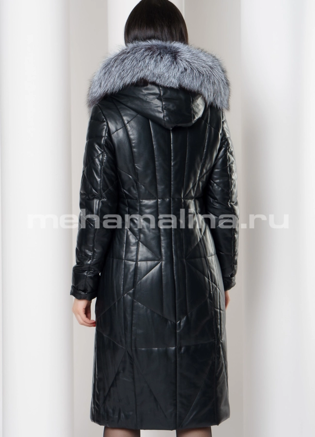 Пуховик из эко кожи с отделкой из чернобурки модель № 6160 в рассрочку