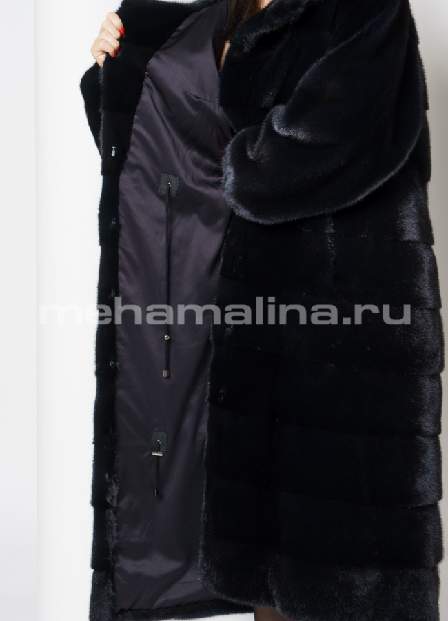 Норковая шуба с капюшоном темно-синего цвета модель № S-725 универмаг малина