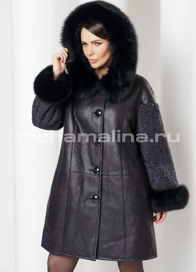 Удлиненная дубленка из эко кожи цвета графит модель № 7752 универмаг малина
