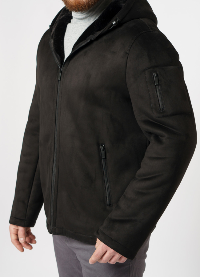 Эко дубленка на молнии с капюшоном модель № 850 в рассрочку