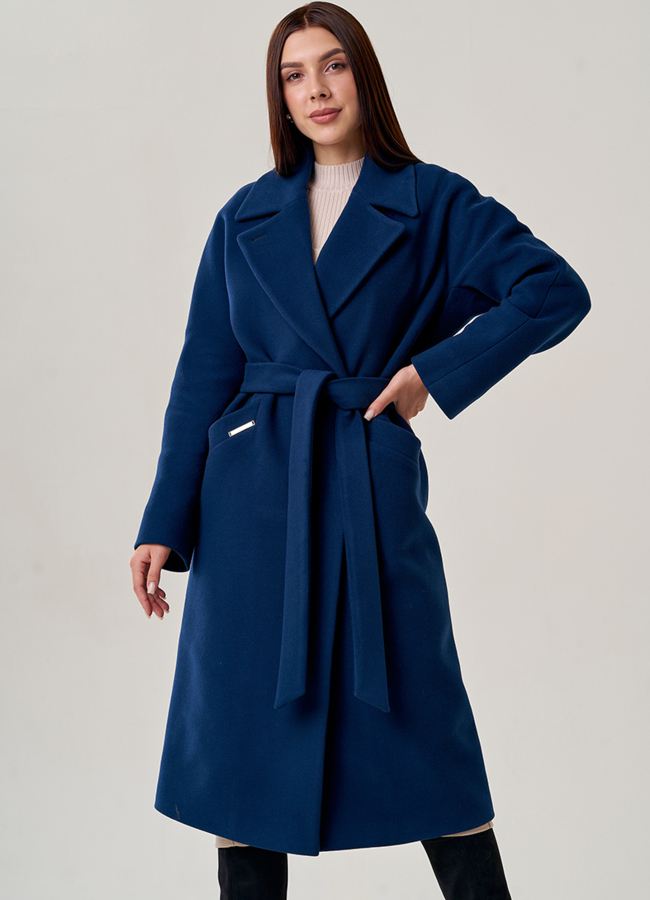 Длинное женское пальто в синем цвете модель № 22944 универмаг малина