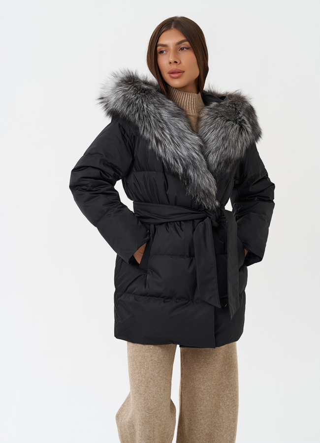 Пуховик с мехом чернобурки модель № 28856 в кредит