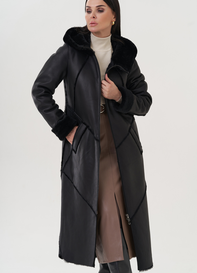 Женская дубленка с капюшоном  модель № 25914 в рассрочку