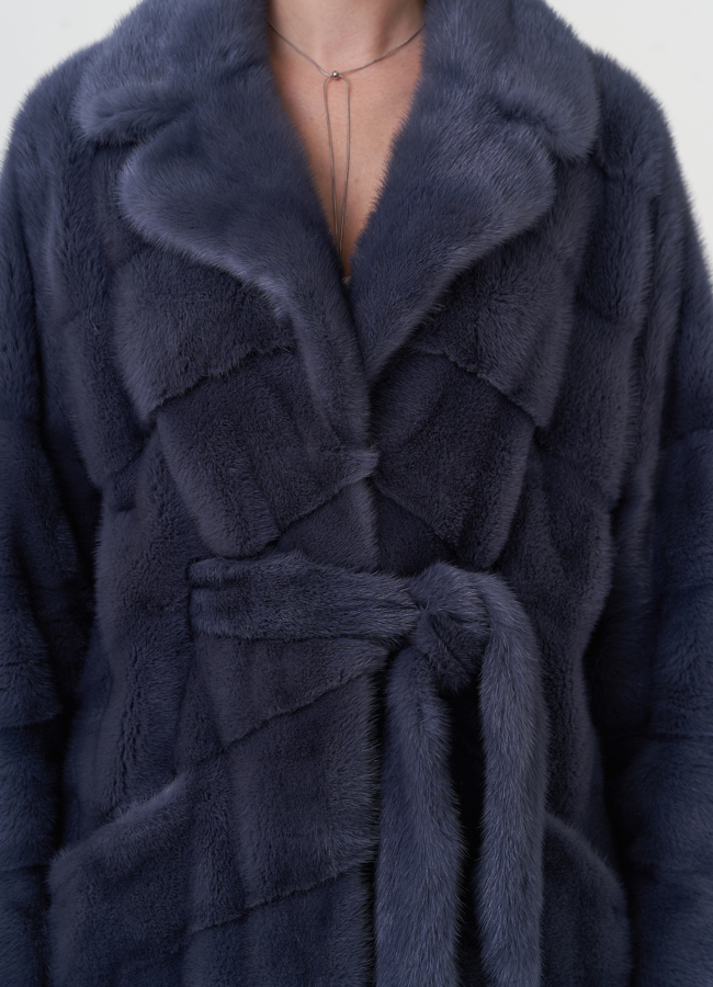 Шуба из меха норки с поясом модель № 26012 универмаг малина