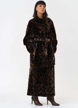 Женская натуральная дубленка с леопардовым принтом