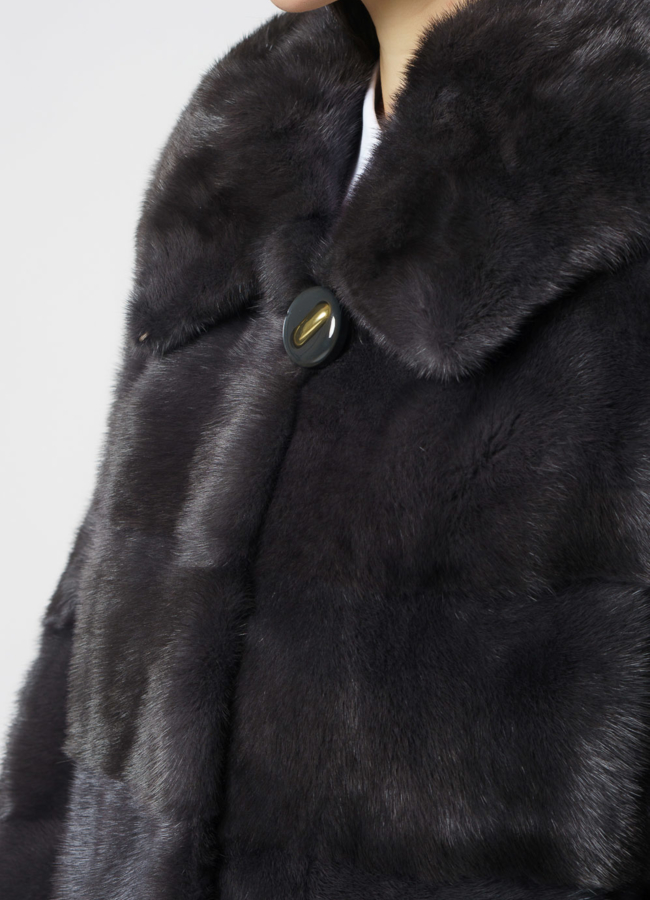 Норковая шуба в цвете графит с капюшоном  модель № 24954 в рассрочку Норковая шуба в цвете графит с капюшоном  модель № 24954 в рассрочку