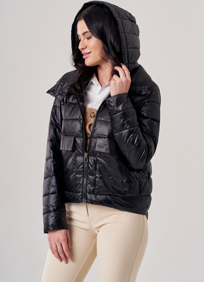 Укороченная женская куртка черного цвета модель № 9065 универмаг малина