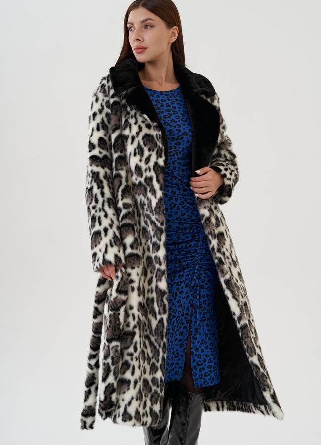 Пальто из эко меха с леопардовым принтом модель № 81308 универмаг малина
