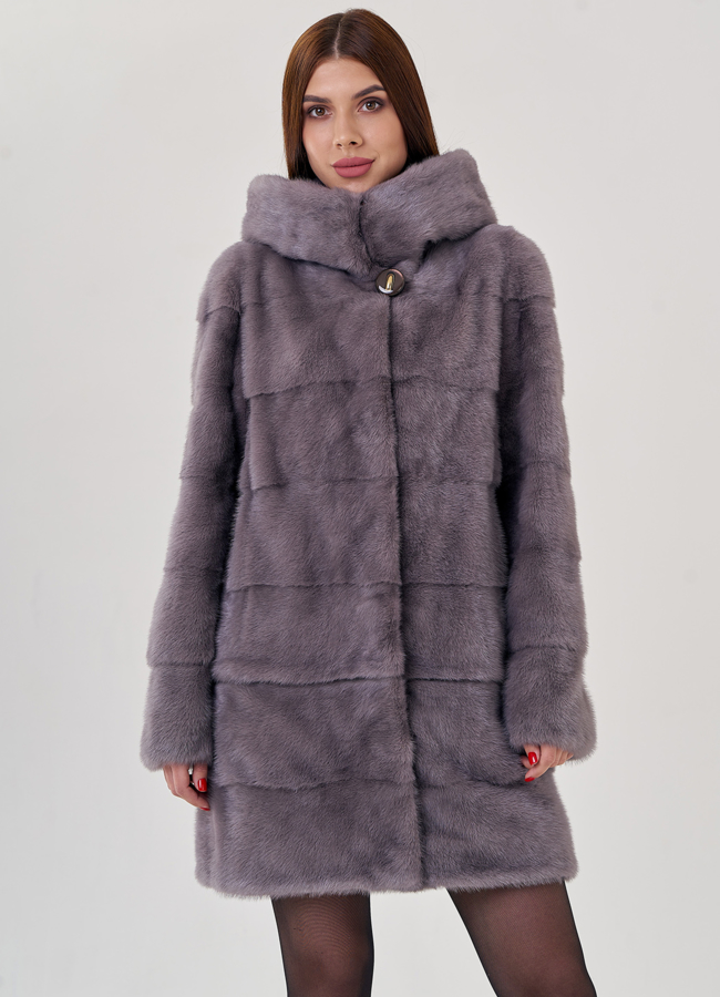 Норковая шуба с капюшоном  модель № 23324 универмаг малина