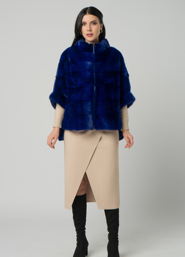 фото Короткая шуба на молнии синего цвета модель № 21912
