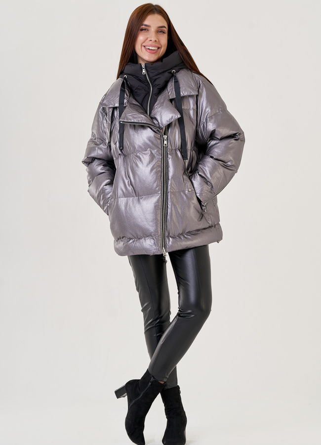 фото Серебристый пуховик Malina Siberian из эко кожи модель № 79214