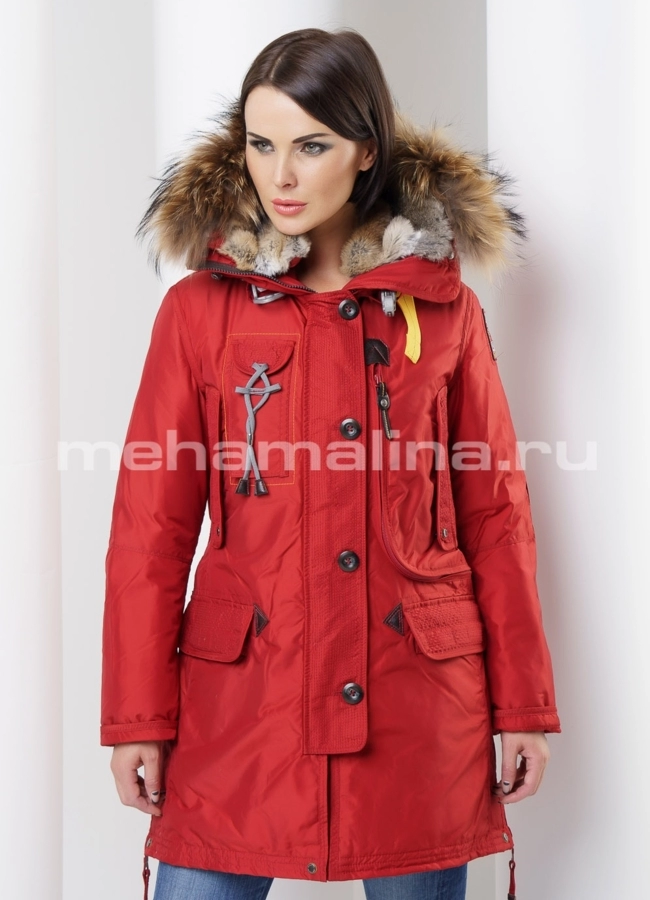 Пуховик женский модель № П-61 меха малина
