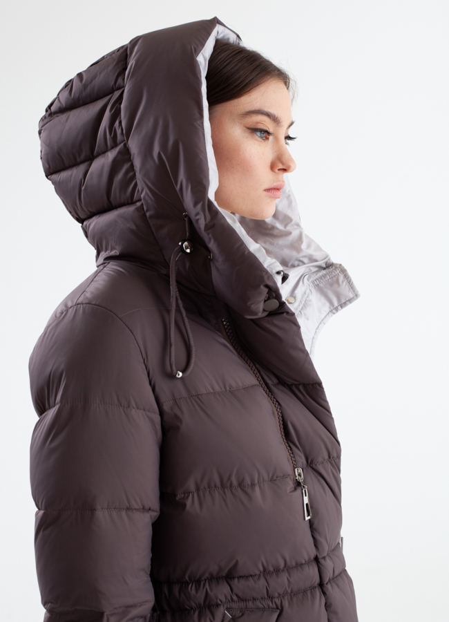Женский длинный пуховик с капюшоном модель № 23348 универмаг малина