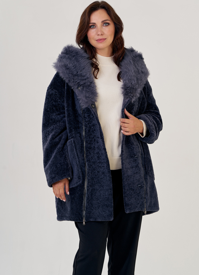 Куртка из мутона оверсайз в синем цвете модель № 1507 универмаг малина