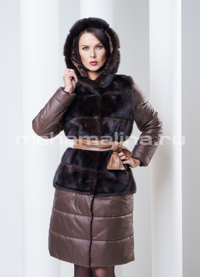 Норковая шуба со съемными элементами, цвет коричневый модель № S-296 универмаг малина