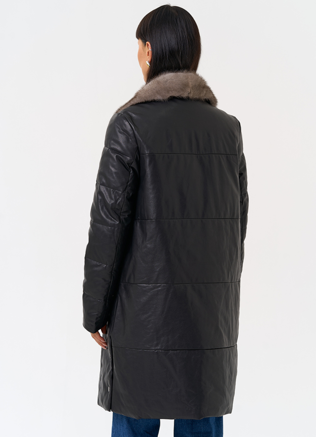 Пуховик из натуральной кожи с воротником из меха норки модель № 31566 в кредит Пуховик из натуральной кожи с воротником из меха норки модель № 31566 в кредит