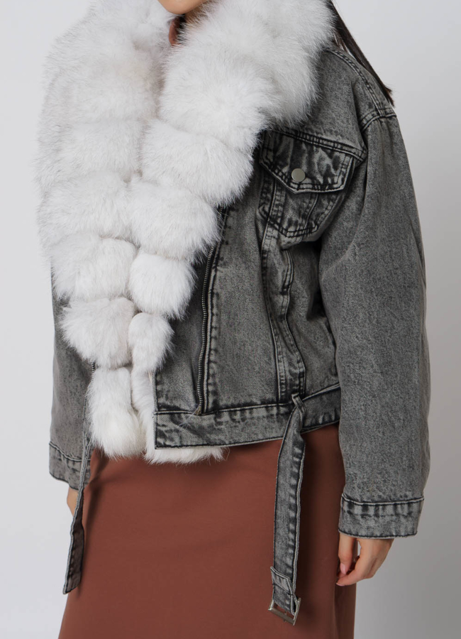 Утепленная джинсовая куртка серого цвета модель № 21704 универмаг малина