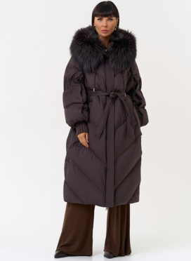 Женский пуховик с капюшоном из меха чернобурки Женский пуховик с капюшоном из меха чернобурки