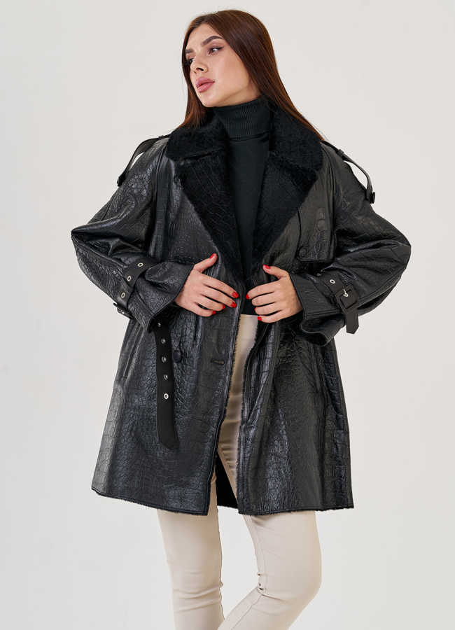 Дубленка из натурального меха под пояс модель № 847023 универмаг малина