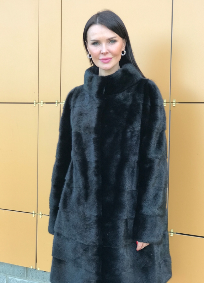 фото Норковая шуба в черном цвете модель № 17321