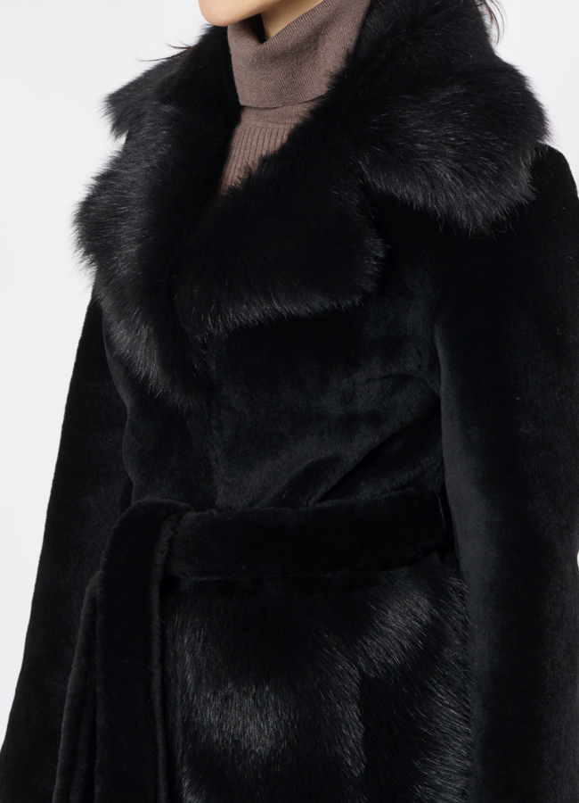 Дубленка черного цвета с английским воротником модель № 1416-86 универмаг малина